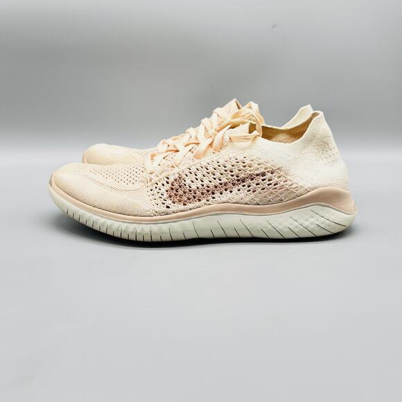 Nike Shoes Womens 9 Pink Beige Free RN Flyknit 2018 Running Athletic Sneakers - Picture 4 of 10